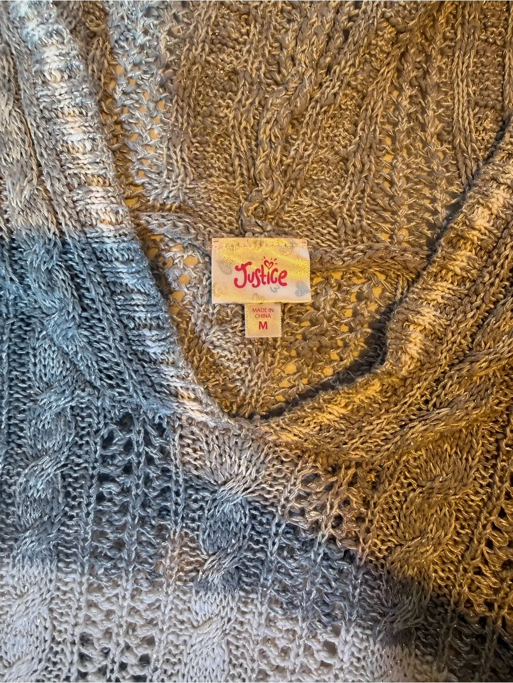 Justice Girls Open Knit Hooded Poncho Sweater Grey